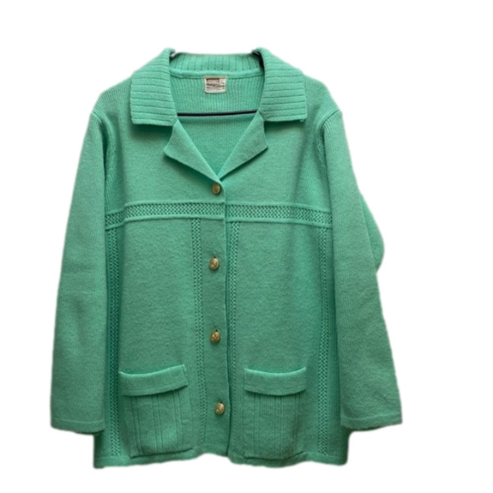 1970s vintage Montgomery Ward Sweater size xl 46 green Cardigan